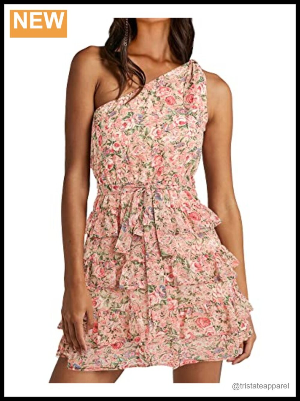 Womens One Shoulder Floral Mini Dress A-Line Ruffle Hem Summer
